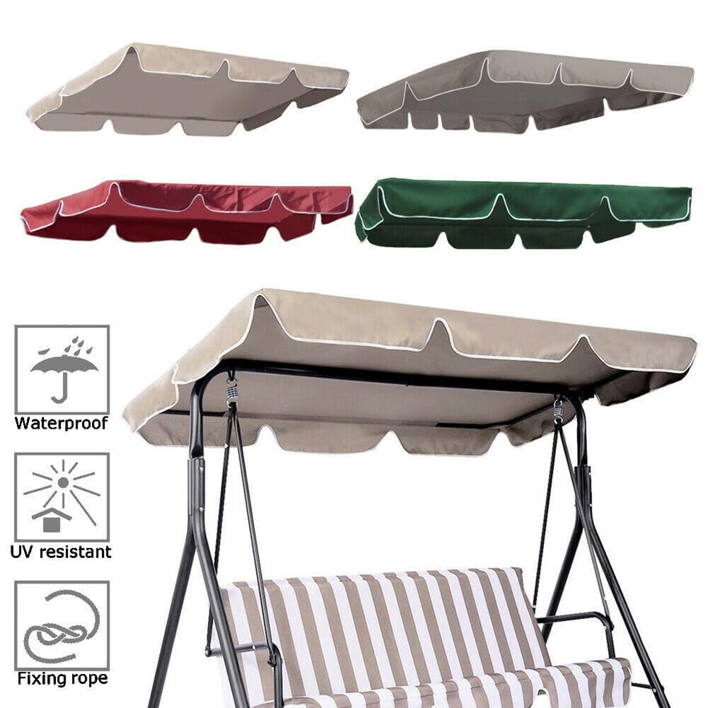 MOWEFLTD Patio Swing Chair Canopy Replacement 2 Seater Waterproof Windproof Rip Proof Garden Hammock Top Cover Outdoor Porch Swing Seat Canopy Cover Arden Furniture Double 142cm L x 120cm W x 18cm H