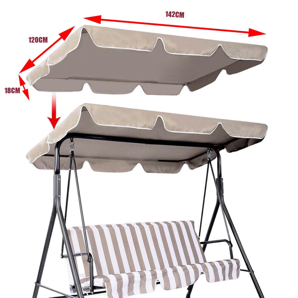 MOWEFLTD Patio Swing Chair Canopy Replacement 2 Seater Waterproof Windproof Rip Proof Garden Hammock Top Cover Outdoor Porch Swing Seat Canopy Cover Arden Furniture Double 142cm L x 120cm W x 18cm H