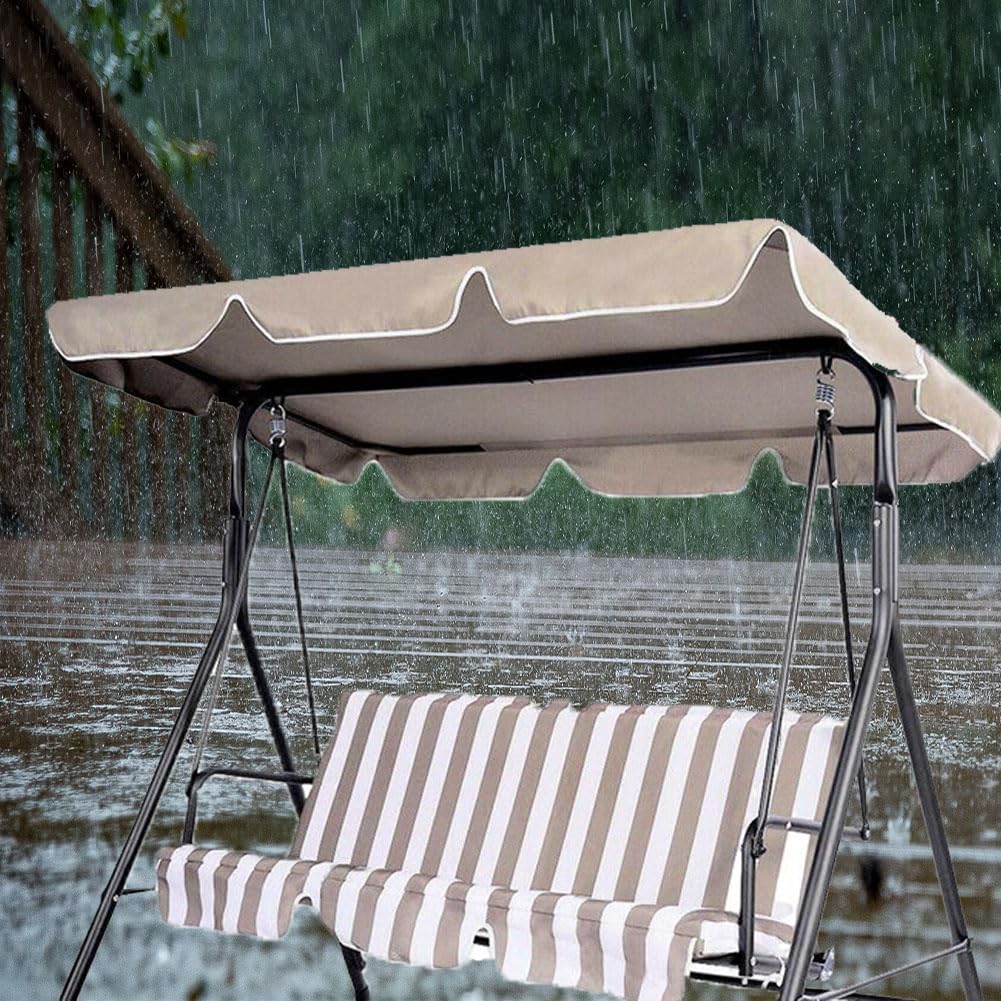 MOWEFLTD Patio Swing Chair Canopy Replacement 2 Seater Waterproof Windproof Rip Proof Garden Hammock Top Cover Outdoor Porch Swing Seat Canopy Cover Arden Furniture Double 142cm L x 120cm W x 18cm H